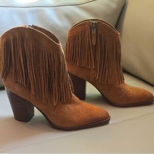 Sam Edelman Tobacco Fringe Suede Ankle Boots, Size 8.5 Preowned